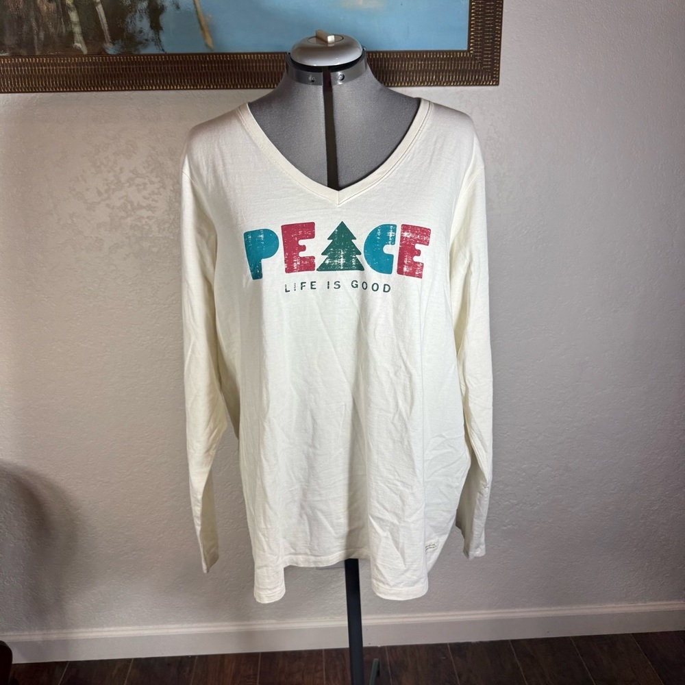 Life Is Good Oatmeal Tee Women’s Size XXL Long Sleeve V Neck - Picture 2 of 9